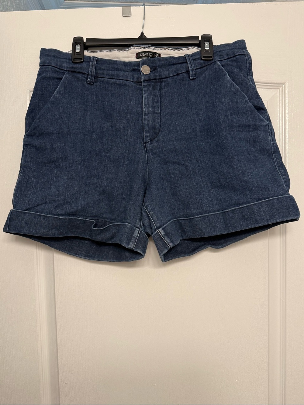 Dear John Womens 16W Denim Shorts Cuffed Stretch High Rise Blue Jean 6”